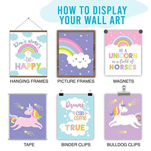 Image of Hadley Designs 6 Unicorn Room Decor for Girls Bedroom - Unicorn Wall Decor Posters for Kids, Reversible Unframed Wall Art Pictures for Toddlers & Girls Bedroom Decors, Made in USA