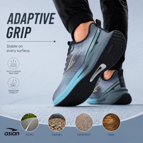 ASIAN Hypercushion Carbon-10 Men's Running Shoes BLK LAKE BLUE GOLD - Image 7