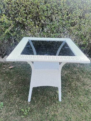 Image of PRATHAM India Patio 4+1 Furniture Set Bistro Set Porch Backyard Garden Outdoor Furniture Rattan Chairs and Table Wicker Conversation Set (White with Black Lines, Brown Cushion 4+1 Square Table)