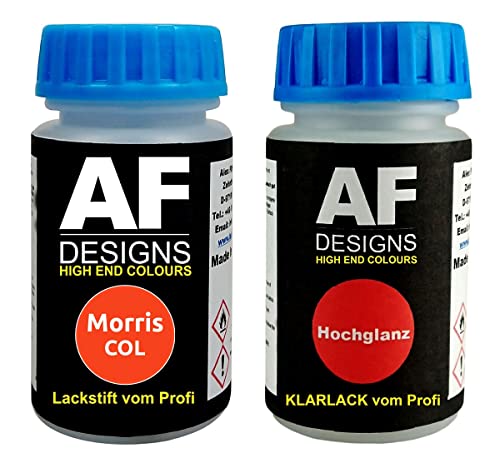 Alex Flittner Designs Rotulador de retoque para Morris Col Vermillion Red + barniz transparente de 50 ml cada uno de los colores del coche, juego de pintura base