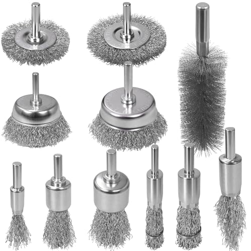 SBGGRL 11 Pcs Metal Carbon Steel Wire Wheel for Drill Set Wool Brush Drill Attachment for Removing Paint and Rust with 1/4 Round Shank