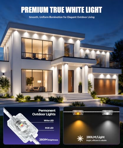 Image of POOFZY Permanent Outdoor Lights 50FT, RGBIC Smart Outdoor Lights for House, App & Voice Control, Waterproof Outdoor Eave Lights for Christmas Holiday Patio Yard Decor