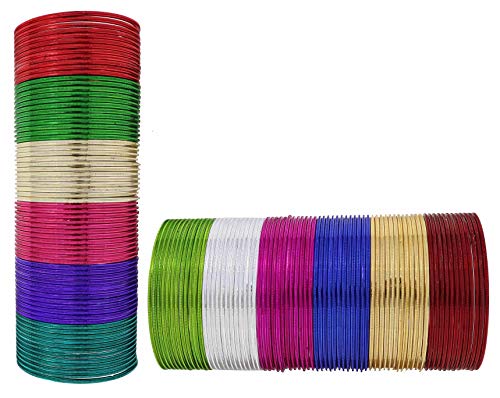 Image of NMII Stylish Multi colour Metal Bangles set for women and Girls with Zari and Cutting Design | Fancy Multicolour Bangles for women | Metal Chudi Set For Women | Women's Bangles