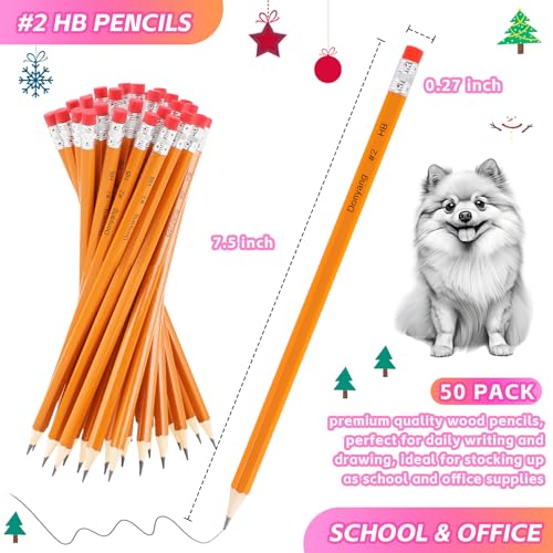 Donyang 50 Pack Wood-Cased #2 HB Pencils, Pre-Sharpened with Erasers, Bulk 2 HB Yellow Pencils for Writing, Drawing and Sketching, School Classroom Office Teacher Supplies for Kids and Adults