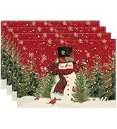 Artoid Mode Snowman Cardinals Trees Christmas Placemats for Dining Table, 12 x 18 Inch Seasonal W...