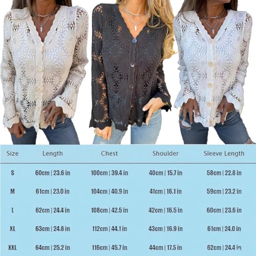 Cutout Embroidered V-Neck Button Long Sleeve Top, Womens Lace Tops and Blouses Long Sleeve Button V Neck Shir2