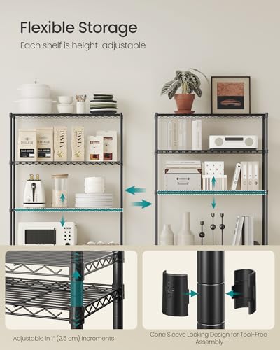 SONGMICS Storage Shelf, Metal Garage Shelving Unit, Adjustable Shelves, for Garage, Bedroom, Living Room, Kitchen, Pantry, 5 Tier, 30 x 90 x 161 cm, Ink Black LGR195BH01 - Image 6