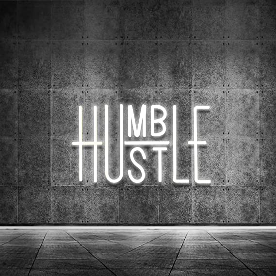 Hustle LED Neon Sign for Wall Decor, Humble LED Neon Lights Party Decorations LED Neon Lights for Office Room, Gym Room, Man Cave, Gamer Room Decor (Cool White)