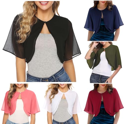 Soft Chiffon Shawl Wraps Shrug for Women Evening Dress Wedding Sheer Carfigans Short Sleeve Vintage Style Cover Ups