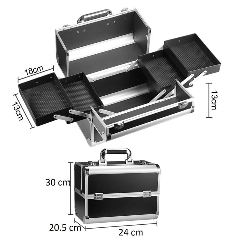SIBY Aluminum Alloy Makeup Box/Organizer Case with 5 Compartments - Waterproof, Durable, and Portable Cosmetic Box- Black 2
