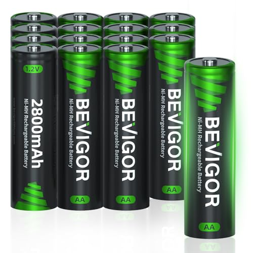 BEVIGOR AA Rechargeable Batetries 16 Counts, 2800 mAh High Capacity and Low Self Discharge, 1.2V Ni-MH Double A Rechargeable Batteries
