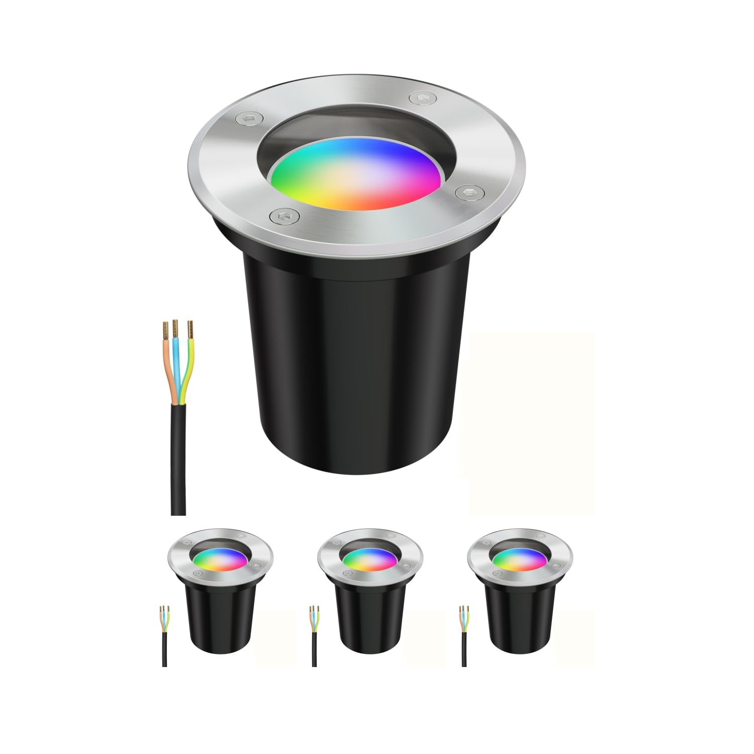 ledscom.de 4x lampa wpuszczana w ziemię BOLI na zewnątrz okrągła stal nierdzewna IP67 108mm Ø z lampą LED Smart Home RGBW GU10, 5.41W, 473lm