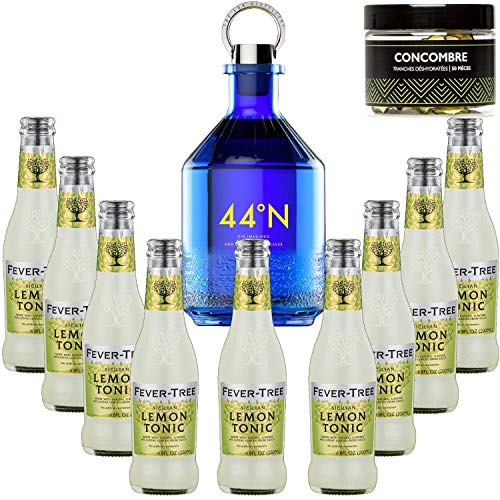 Pack Gintonic - Gin Numero 44 + 9 Fever Tree Sicilian Lemon Water - (50cl + 9 * 20cl) + Pot de 50 tranches de Concombre…