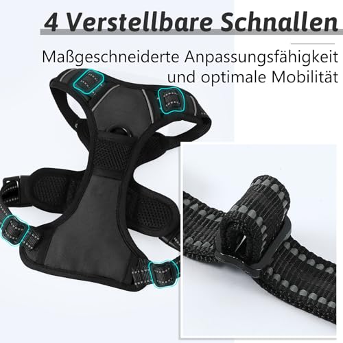 Demigreat Hundegeschirr Mittelgroße Grosse Hunde, Anti Zug Hundegeschirr Gepolstert mit Griff, Atmungsaktiv Reflexstreifen Verstellbar Brustgeschirr