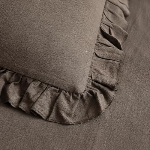 Image of Foindtower Set of 2 Decorative Soild Fringe Ruffle Throw Pillow Covers Soft Boho Farmhouse Cushion Cover Cozy Accent Retro Pillowcase for Couch Sofa Bed Living Room Home Decor,20x20 Inch,Dark Brown