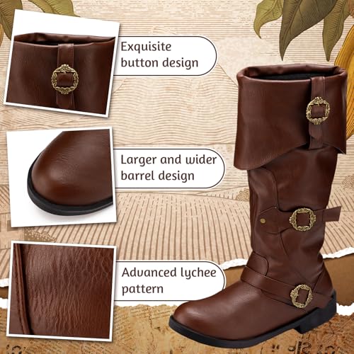 Image of Cuffbow Halloween Pirate Costume Boots for Men Medieval Renaissance Steampunk Cosplay Boots Gothic Adult Button Leather Shoes