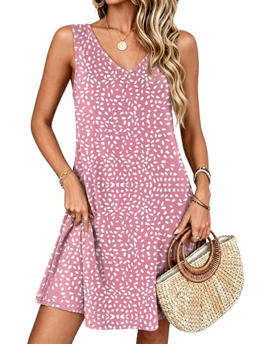 Image of ANRABESS Summer Dress for Women，V Neck Sleeveless Sundress，Loose Fit，Soft Travel Vacation Outfits，Cute Beach Cover Up Clothes
