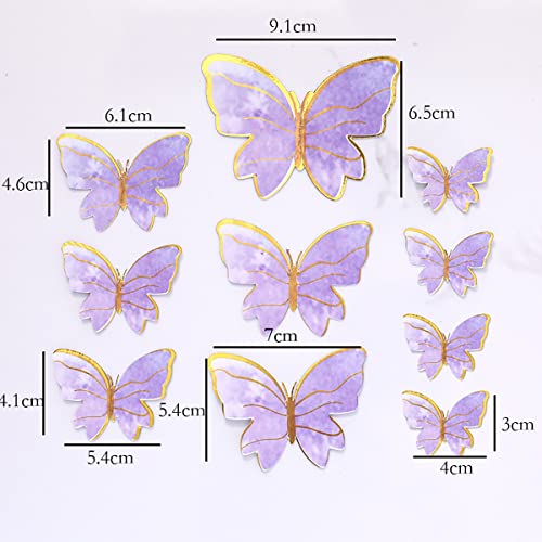 Purple Butterfly Cake Toppers, 11Pcs Butterfly Cupcake Toppers Happy Birthday Metal Gold Happy Birthday Cake Topper For Girls Women's Birthday Cake Party Decorations #TOP1