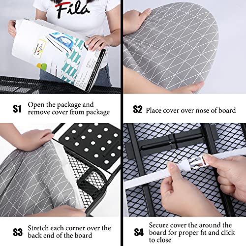 Bndx Ironing Board Cover And Pad 49X18 With Padding Elastic 4 Layers Iron Board Pad With Wide Elastic Edge, Stain Resistant & Durable Scorch, 2 Buckle Type Click-To-Close,Grey Grid Eucalyptus #TOP5
