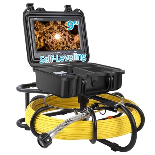 Garvee Sewer Camera, 165 ft Snake Self-Leveling Camera, 9 in 1080P HD Screen Pipe Inspection Camera, DVR and Adjustable LEDs, 16 GB SD Card, IP68 Came