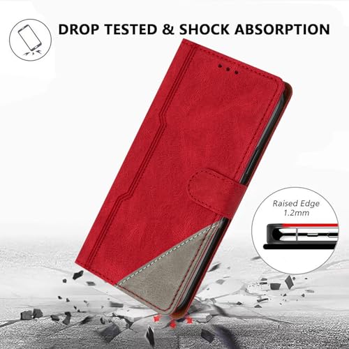 Lederen beschermhoes iPhone 16 rood met 3 kaartvakken, magneetsluiting, schokbestendig en standfunctie - Afbeelding 4