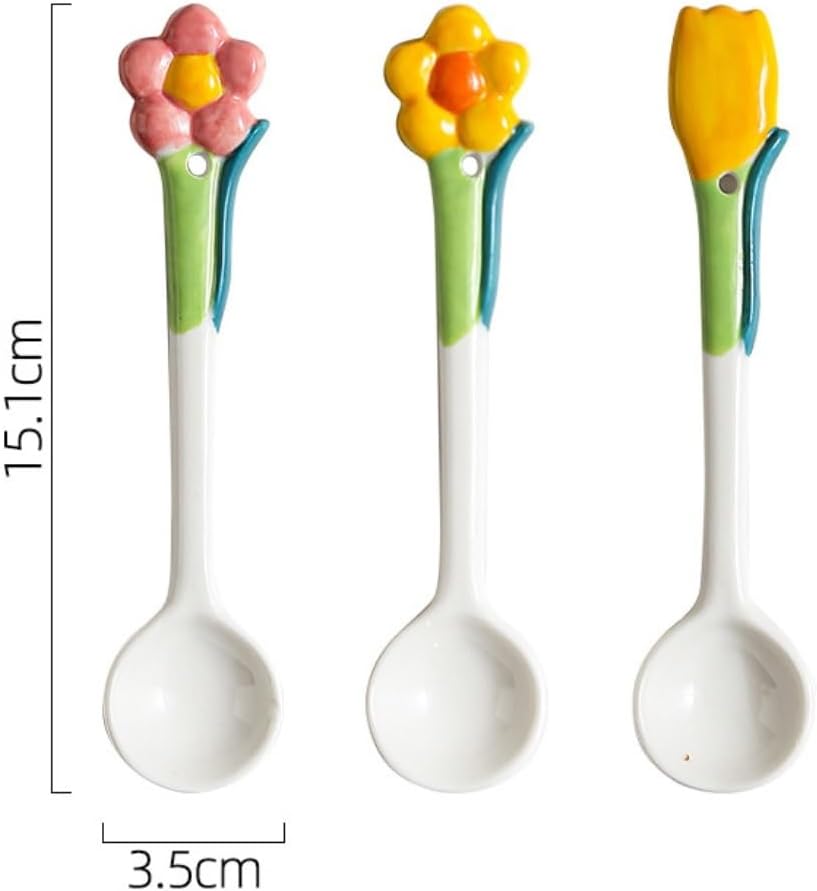 Spoons, Spoons 3-pack Creative Flower Spoon Home Simple Ceramic Dessert Spoon Long Handle Soup Spoon Coffee Spoon