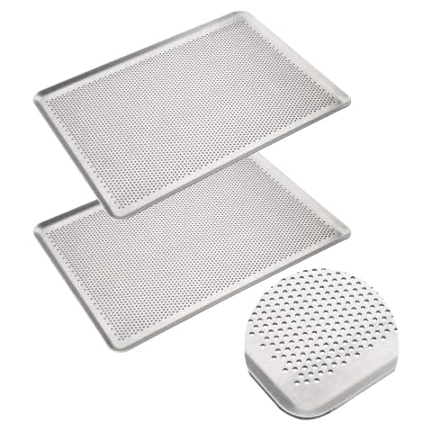 Erreke Pack of 2 Perforated Baking Trays, Aluminum, Baking Sheet, 45.7x30 cm, 2mm Thickness, Professional Quality Rectangular Oven Tray, Made in Europe Cover