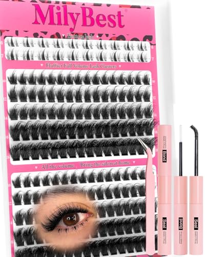 Cove Lash Clusters Kit Eyelash Clusters with Bottom Lashes 10-18mm Manga Fairy Individual Lashes Wispy Fluffy Cluster Eyelash Extensions Bond & Seal Spiky D Curl Lash Extension Kit by MilyBest