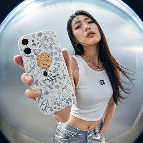 Image of Cosmic Silicone Astronaut Case for iPhone 12, Cute Soft Touch Designer Protective Cover, AstroShield Shockproof Defense with Matte Anti-Slip Grip | Lunar Pearl