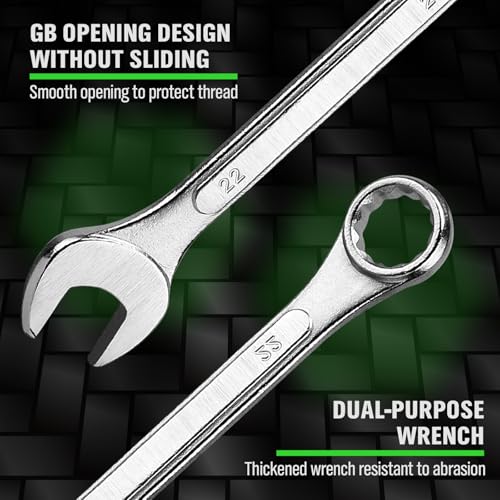 Image of 19-Piece Metric Combination Wrench Set, 6-24mm Standard Spanner Wrench Set, Mechanic Tool Sets with Rolling Pouch, Open End Wrenches for Household, Garage, Workshop, Auto Repairs