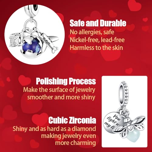 10 Pack Silver Bead Charms Compatible with Charms Bracelet Necklace, 925 Sterling Silver Charms for Bracelets for Women, the Beads with Cubic Zirconias Are the Perfect Jewelry Gift for Women, Ideal for Christmas, Birthdays, Mother's Day, and Valentine's Day.2