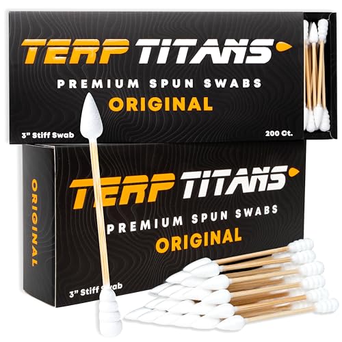 TerpTitans Original &ndash; Bamboo Cotton Swabs | Dual-Tip: Spiral for Maximum Absorption & Fine Point for Pinpoint Precision | Extra Strong, Lint-Free | 200 Count Box (400)