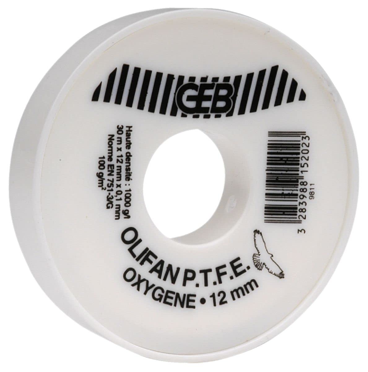 GEB Ruban PTFE Ruban PTFE pour oxygène, 30 m x 12 mm, épaisseur 0,1 mm