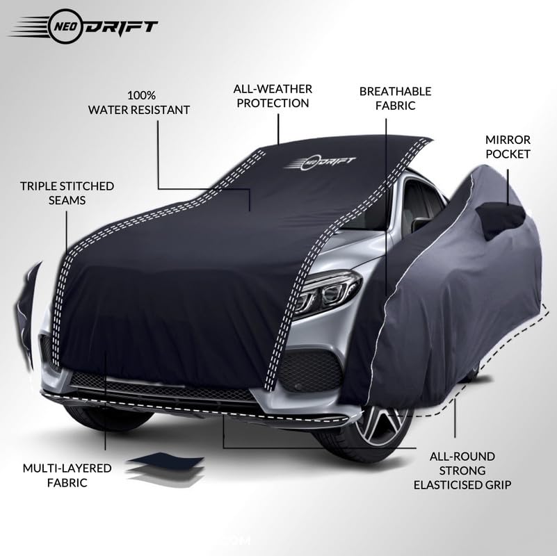 Image of NEODRIFT 'SuperTech' Car Cover for Toyota Altis (All Weather Protection, 100% Water-Resistant, Tailored Fit, Multi-Layered & Breathable Fabric) (Colour: Black+D.Grey)