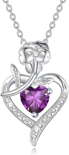 CYIPAN Birthstone Eternal Love February Forever Love Heart Necklaces Forever Bir