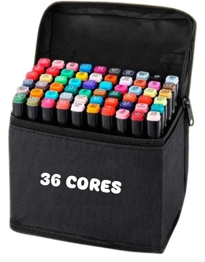 Estojo com 36 Canetas de Colorir Hidrográficas Laváveis, Ponta Dupla | Canetinhas Coloridas para Desenho, Escolar, Artística e Infantil
