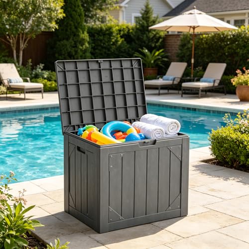 MAKE CHANGES Outdoor Storage Box,30 Gallon Deck Box Outdoor Storage Bench Outside Waterproof Resin Storage Bench, Lockable Patio Cushions, Garden Tools Storage For Furniture, UV Resistant(Gray by MAKE CHANGES - Image 2