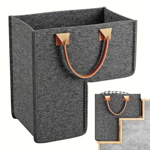 Cesta de fieltro - Cestas de almacenamiento plegables | Cestas de escalera multifuncional | Cesta para escaleras en forma de L | Cesta organizadora de escaleras, libros y ropa