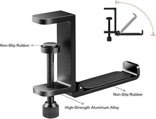 Miniatura 2 de Soporte de auriculares plegable de metal resistente para escritorio, soporte de auriculares para escritorio, gancho para mochila para escritorio,