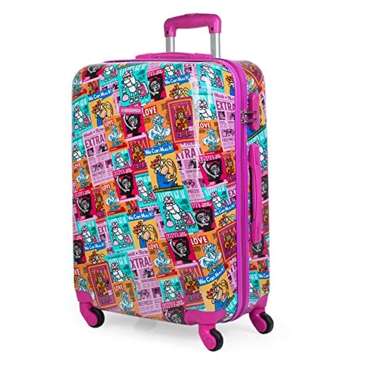 KUKUXUMUSU - Maleta de Viaje Infantil Juvenil rígida 4 Ruedas Trolley 65 cm Mediana de policarbonato Estampado. y Ligera. Mango Asas y candado. Estudiante. 130760, Color Fucsia