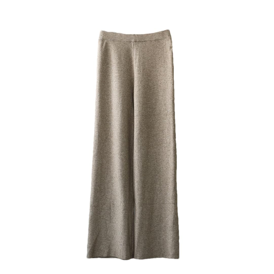 Hndudnff Women High Waist Elastic Band Wide Leg Pants Solid Thick Warm Knitted Straight Pants