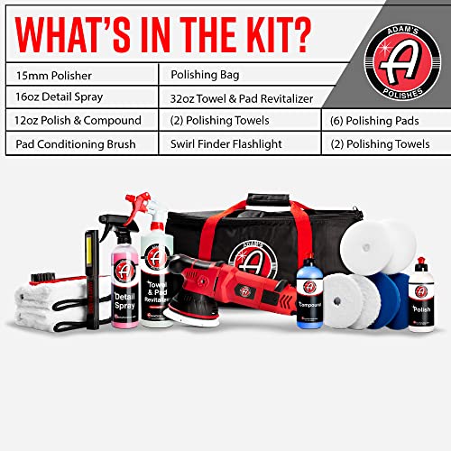 Image of Adam's 15mm SK Pro Car Polisher Kit (16 Item) - Professional Buffer Polisher for Car Detailing & Scratch Repair - Includes Microfiber Towels, Polish, Compound, Pads, Tools, Carry Tote, & More