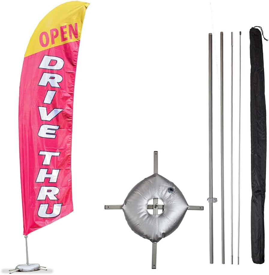Vispronet Drive Thru Feather Flag Kit – 13.5ft Pole Set, Ground Stake, and Pole Sleeve Bag – Great for Restaurants, Diners, Shops and Cafes – Printed in The USA