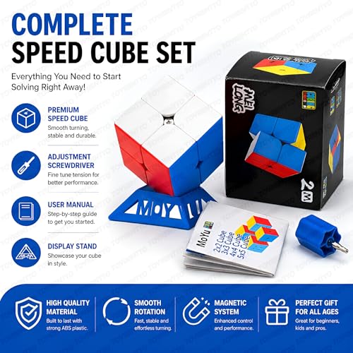 Image of MOYU Meilong 2M 2x2 Magnetic Speed Cube Stickerless | Fast Smooth Puzzle Cube for Kids & Beginners | Anti-Pop, Corner Cutting | Brain Game Toy 2x2x2 Magic Cube