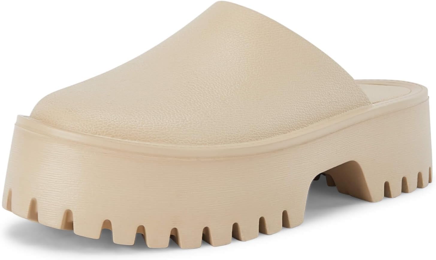 Coutgo Women's Platform Mules Slip On Thick Sole Slippers Closed Toe Cute Comfort Shoes 7 Beige