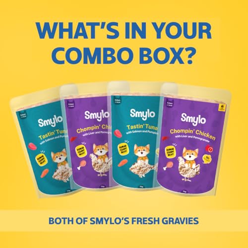 Image of Smylo Natural Healthy Kitten Wet Food (2-12 Months) 70g x 64 Packs | Variety Combo of Tuna & Salmon and Chicken & Liver Recipes | Grain Free, No Preservatives & By-Products | Vet-Formulated