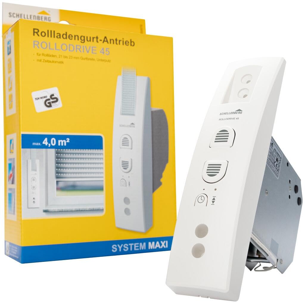 Schellenberg Rollodrive 45 22745 - Avvolgitore da incasso elettronico per tapparella con manovra a cinghia