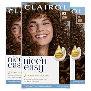 Clairol Nice’n Easy Permanent Hair Dye, 5G Medium Golden Brown Hair Color, Pack of 3
