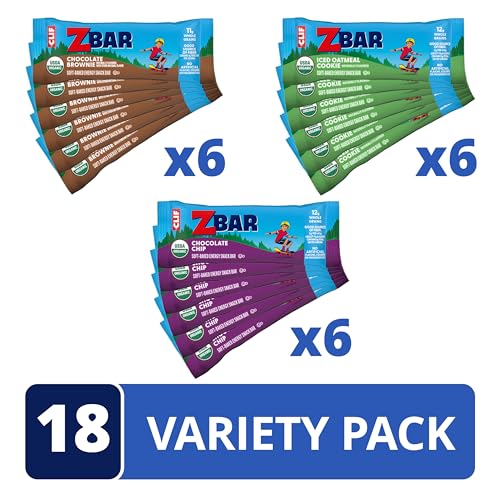 zbar - chocolate chip iced oatmeal cookie and chocolate brownie - variety pack - soft-baked energy snack bars - non-gmo 