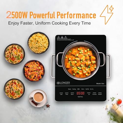 Image of LONGER Infrared Cooktop Electric 2500W, 240V, LED Displa, Full Touch Control Induction-Style Cooktop, Crystal Glass Surface, 6 Cooking Modes, Portable & Scratch Resistant